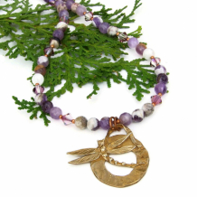 FOLLOW YOUR DREAM - Dragonfly Follow Your Dream Necklace, Bronze Amethyst Handmade Jewelry