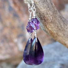 PLUM PERFECT - Amethyst Handmade Earrings, Purple Gemstone Beaded Jewelry Silver