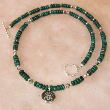 SACRED SCARAB - Emerald Malachite Scarab Handmade Necklace, Gemstone Jewelry