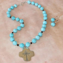 PSALMS - Two Sided Sterling Cross Chalk Turquoise Handmade Necklace