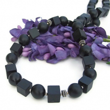 A CUBIST'S DAYDREAM - Black Onyx Handmade Necklace, Cubes Rounds Sterling Unique Jewelry