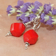 RED HOT - Fire Engine Red Handmade Earrings Czech Glass Sterling Jewelry 