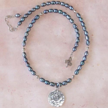 RELIC - Greek Coin Artisan Replica Pearls Gray Handmade Necklace