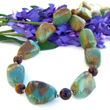 SOUL OF THE SOUTHWEST - Handmade Chunky American Turquoise Necklace, Tigers Eye Gemstones