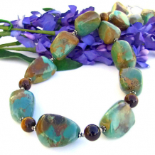 SOUL OF THE SOUTHWEST - Handmade Chunky American Turquoise Necklace, Tigers Eye Gemstones SOUL OF THE SOUTHWEST - Handmade Chunky American Turquoise Necklace, Tigers Eye Gemstones
