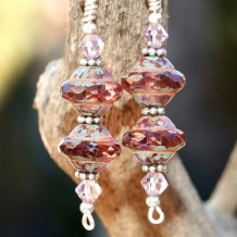 GRAPE-ALISCIOUS - Amethyst Czech Picasso Glass Swarovski Dangle Earrings, Handmade