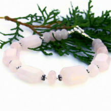 PINK PERFECTION - Rose Quartz Sterling Handmade Bracelet, Pink Gemstone 