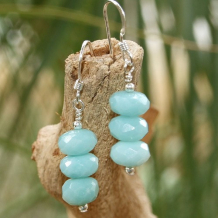 WASHED ASHORE - Amazonite Sterling Handmade Earrings, Faceted Stacked Jewelry