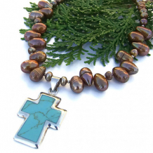 ETERNAL LOVE - Turquoise Sterling Cross Handmade Necklace, Copper Pearls Jewelry