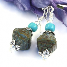 KARMA CHAMELEON - Moss Green Glass Earrings,  Sleeping Beauty Turquoise Handmade Jewelry