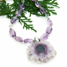 "Earth Flower" - Amethyst Stalactite Druzy Necklace, Lavender Amethyst Gemstone Handmade Beaded Jewelry