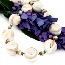 CONCHA DEL MAR - Operculum Shell Spiny Oyster Turquoise Chunky Necklace, Handmade Jewelry