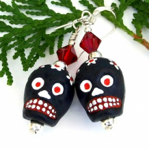 "Eeeek" - Ceramic Sugar Skull Earrings, Day of the Dead Halloween Handmade Skulls Jewelry