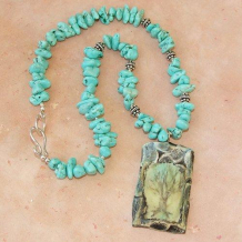 ANCIENT WISDOM - Tree Pendant White Creek Turquoise Handmade Necklace