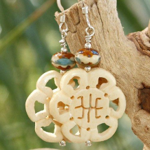 ORIENTAL FLAIR - Bone Oriental Carved Czech Turquoise Handmade Earrings