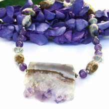 "Enchanted" - Amethyst Geode Pendant Necklace Handmade Agate Gemstone Beaded Jewelry