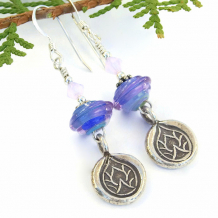 "Enlightenment" - Thai Silver Lotus Handmade Earrings Purple Blue Lampwork Yoga Jewelry