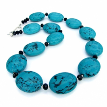 "Evensong of the Southwest" - Chunky Blue Turquoise Southwest Necklace, Black Onyx Unique Artisan Handmade Gemstone Jewelry
