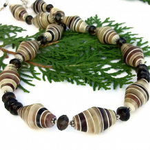 NAIROBI SPICE - Handmade Necklace, Vintage Glass Smoky Quartz Brown Beaded Jewelry