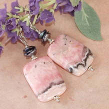 INCA ROSE - Rhodochrosite Gray Keshi Pearls Handmade Earrings