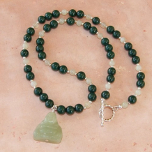 NOW AND ZEN - Buddha New Jade Green Mountain Jade Sterling Necklace, Handmade