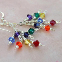 NOW AND ZEN - Chakra Rainbow Swarovski Sterling Cluster Earrings Handmade 