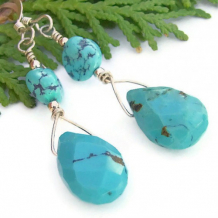 SKY DANCER - Handmade Turquoise Earrings, Teardrops Nuggets Gemstones