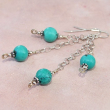 SKY DREAMS - Turquoise and Sterling Chain Spiral Gemstone Earrings Handmade Jewelry