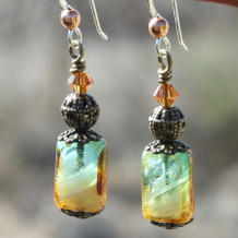 EXOTIC SPICE - Handmade Picasso Czech Glass Earrings, Swarovski Brass Unique