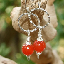 DREAMSICLE - Handmade Earrings, Carnelian Hammered Sterling Gemstone Jewelry