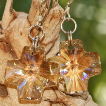 FAITH - Crosses Swarovski Crystal Handmade Earrings Golden Shadow Sparkly 