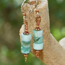 FLY HIGH IN THE SKY - Turquoise Jasper Copper Handmade Stacked Earrings