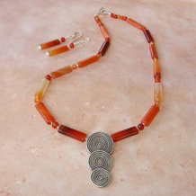 JOURNEYING - Thai Silver Spiral Pendant Carnelian Sterling Handmade Necklace