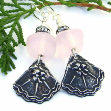 "Florentina" - Handmade Goth Flower Earrings, Pink Lampwork Crystals Beaded Artisan Jewelry 