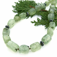 "Forest Medley" - Green Prehnite Handmade Necklace, Hematite Gemstone Artisan Spring Summer Jewelry "Forest Medley" - Green Prehnite Handmade Necklace, Hematite Gemstone Artisan Spring Summer Jewelry
