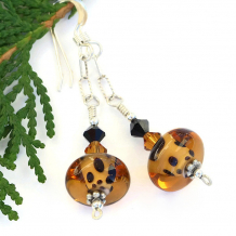 "Go Wild" - Leopard Spotted Lampwork Earrings, Handmade Swarovski Wildlife Jewelry