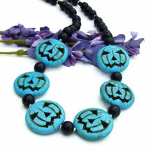 JACK O’ LANTERN SMILES - Halloween Jack O Lantern Necklace, Turquoise Black Handmade Jewelry