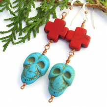 CALAVERAS Y CRUCES - Halloween Jewelry Skull Crosses Earrings, Day of the Dead