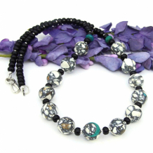 MEDLEY - Mosaic Magnesite Necklace, Black Onyx Turquoise Handmade Jewelry Gift