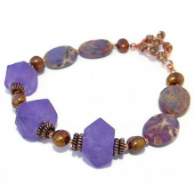 PLUM CRAZY - Handmade Bracelet, Purple Recycled Glass Sea Sediment Jasper Jewelry