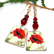 RED POPPIES - Red Poppies Earrings, Faux Vintage Christmas Handmade Jewelry Gift