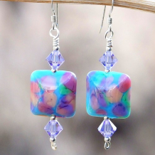 BERMUDA GARDEN - Handmade Lampwork Earrings Turquoise Lavender Pink OOAK Beaded Jewelry