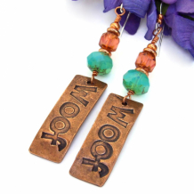 WOOF! - Woof Dog Lover Earrings, Copper Aqua Opal Pink Handmade Jewelry Gift