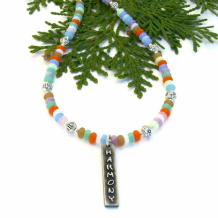 "Harmony" - Harmony Pendant Yoga Necklace, Opalized Glass Boho Handmade Jewelry