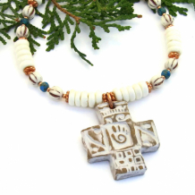 HEALER'S CROSS - Healer's Hand Cross Necklace, Southwest Bone Turquoise Handmade Jewelry