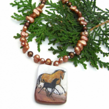 LOS CABALLOS - Horse Lovers Necklace, Mare Foal Artisan Art Handmade Equine Jewelry