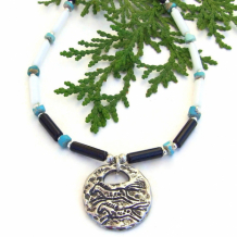 RUNNING FREE - Running Horses Petroglyph Necklace, Black White Turquoise Jewelry Gift