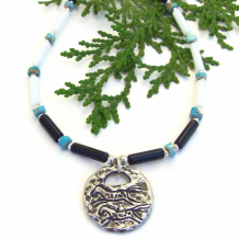 RUNNING FREE - Running Horses Petroglyph Necklace, Black White Turquoise Jewelry Gift RUNNING FREE - Running Horses Petroglyph Necklace, Black White Turquoise Jewelry Gift