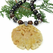 DETERMINATION - Carved Jade Moth Necklace, Fire Agate Gemstone Handmade Jewelry DETERMINATION - Carved Jade Moth Necklace, Fire Agate Gemstone Handmade Jewelry