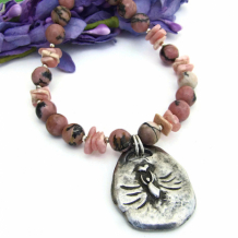JOY OF LIFE - Angel Life of Joy Handmade Necklace, Pink Rhodonite Rhodochrosite Gemstone Jewelry